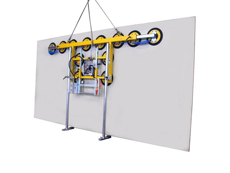 Vacuum lifter 7005-AB is intended for use in the glass store and for insulation glass production. This means that plate materials measuring up to 6 metres in width can be moved around while suspended vertically.