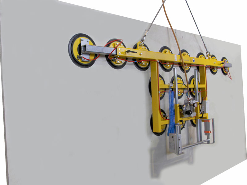 Vacuum lifter 7005-AB is intended for use in the glass store and for insulation glass production. This means that plate materials measuring up to 6 metres in width can be moved around while suspended vertically.