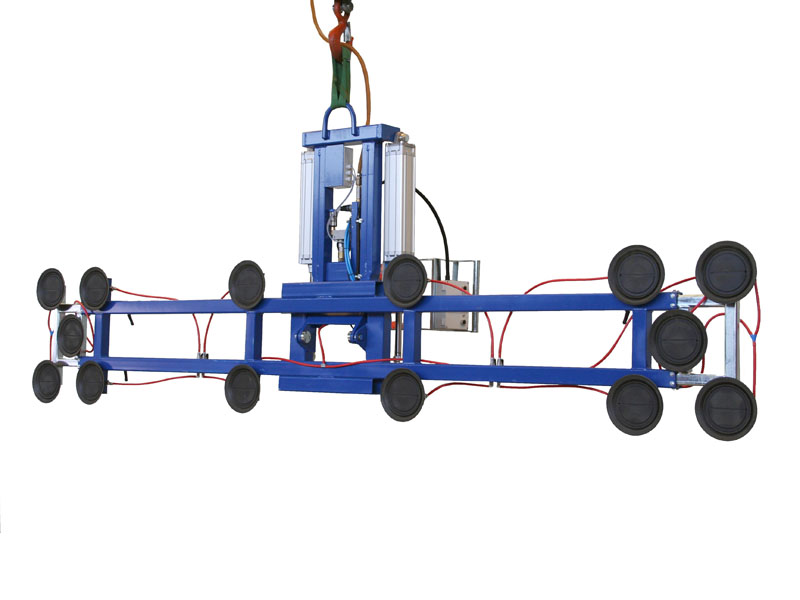Vacuum lifter 7025-C-1000-07/E is the vacuum lifter for removing long, narrow laminated safety glass (LSG) panes from the LSG cutting machine.