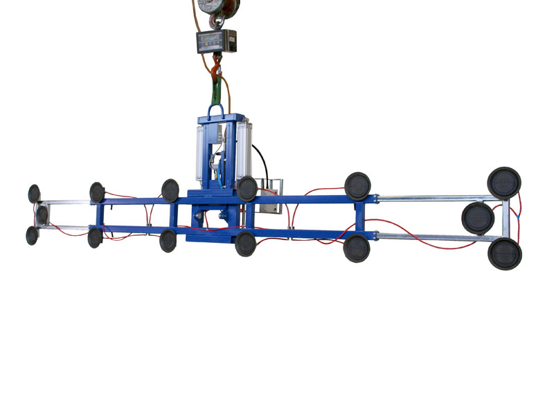 Vacuum lifter 7025-C-1000-07/E is the vacuum lifter for removing long, narrow laminated safety glass (LSG) panes from the LSG cutting machine.