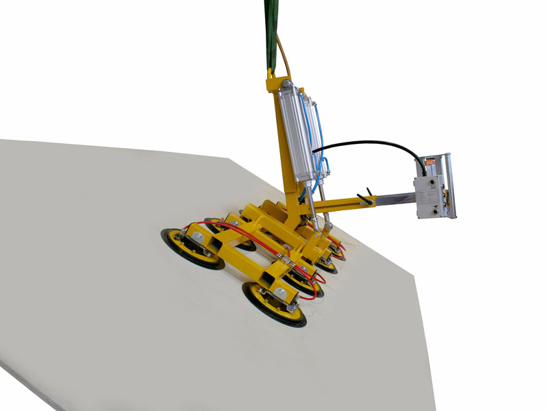 Vacuum lifter 7025-C-1000-07/E is the vacuum lifter for removing long, narrow laminated safety glass (LSG) panes from the LSG cutting machine.