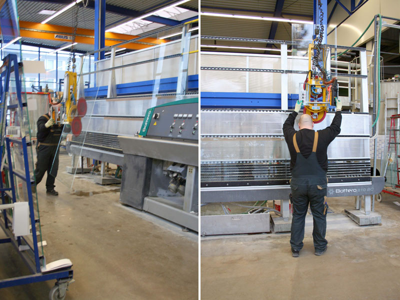 Vacuum lifting device 7025-MD2/E in use in glass grinding