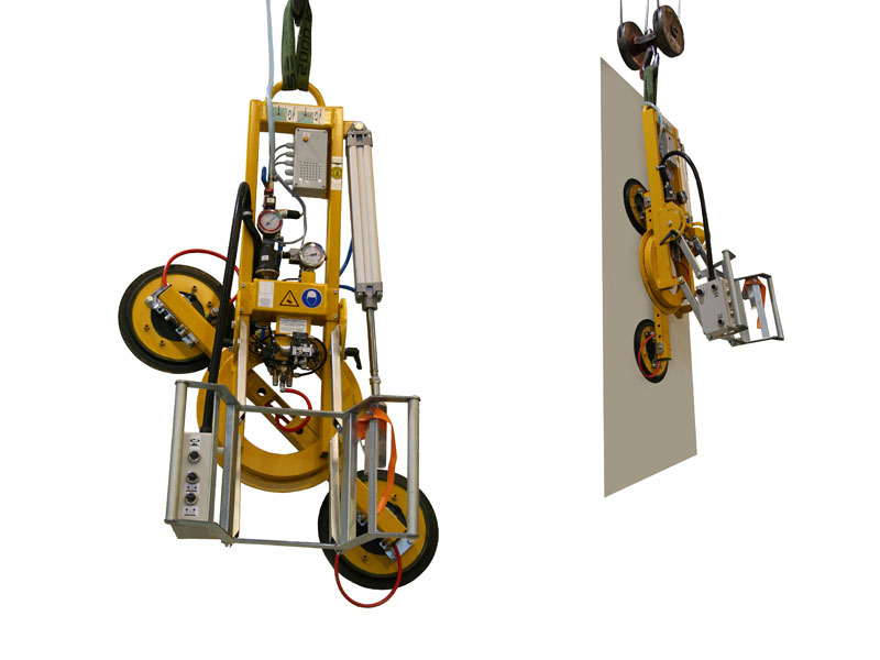 Vacuum lifter 7025-MD4-2/E was designed for the production of windows and doors. The spacing between suction cups can be altered.