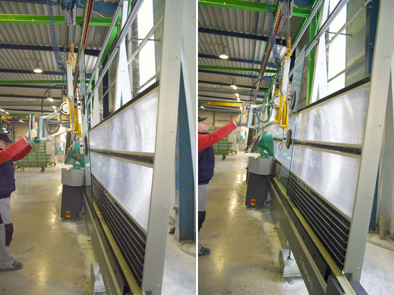 Vacuum lifter 7025-MD4-2/E in use in glass grinding