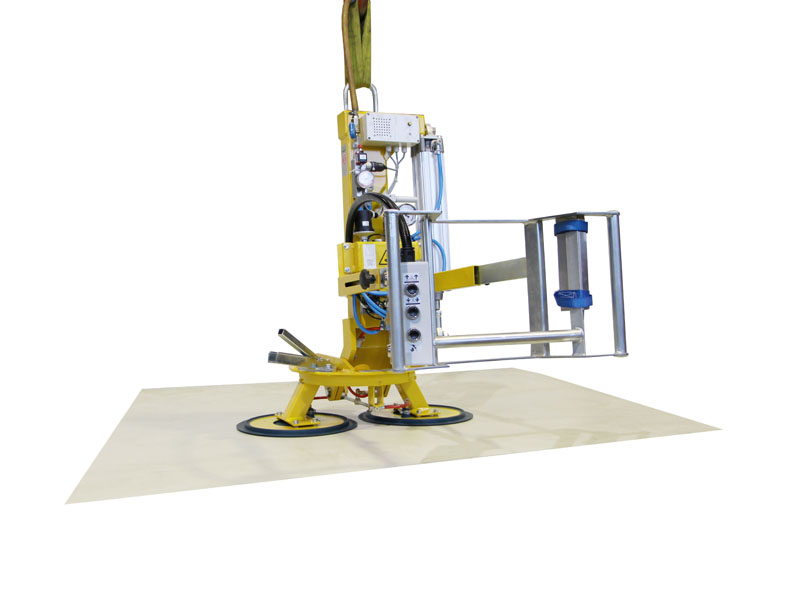 Vacuum lifter 7025-MDmS2/E is a suction lifting device for use in production. The spacing between suction cups has been kept particularly small. Nonetheless, loads weighing up to 250 kg can be rotated manually and can be tilted pneumatically.