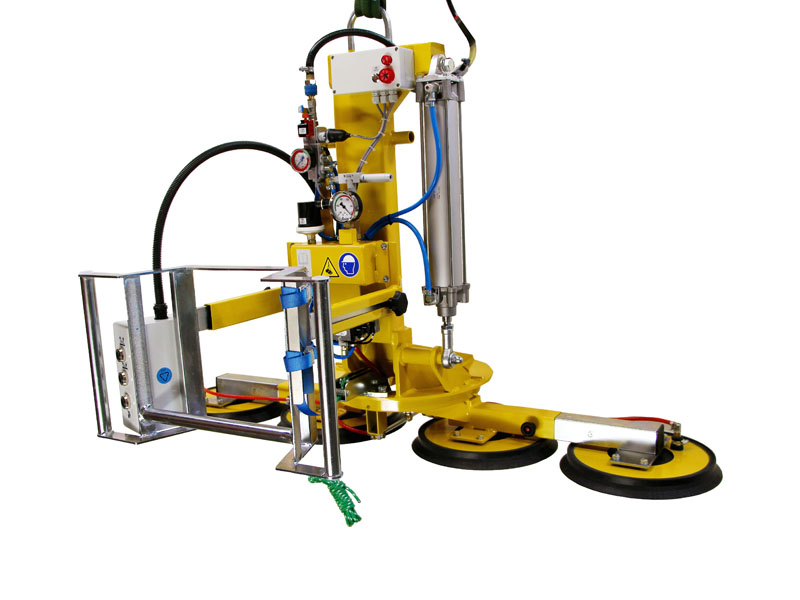 Vacuum lifter 7025-MDmS2/E is a suction lifting device for use in production. The spacing between suction cups has been kept particularly small. Nonetheless, loads weighing up to 250 kg can be rotated manually and can be tilted pneumatically.