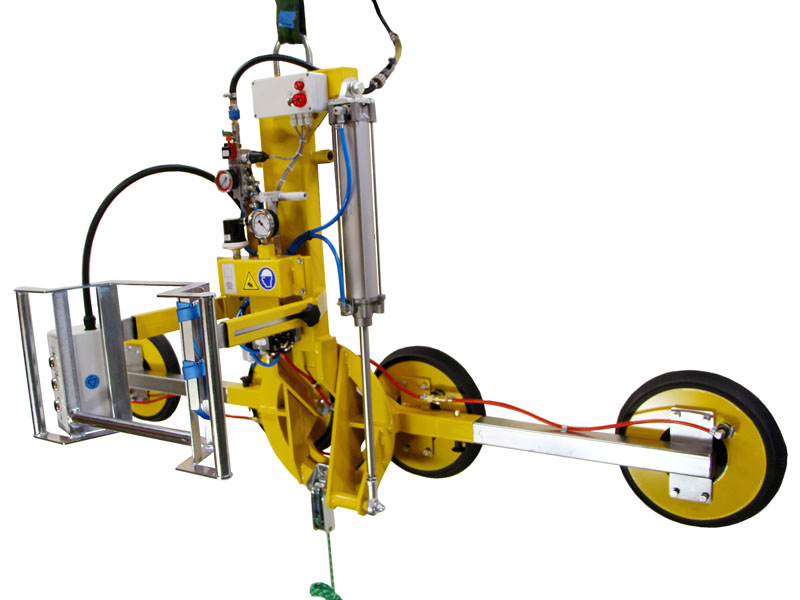 Vacuum lifter 7025-MDmS2/E is a suction lifting device for use in production. The spacing between suction cups has been kept particularly small. Nonetheless, loads weighing up to 250 kg can be rotated manually and can be tilted pneumatically.