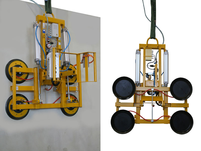 The 7025-MS4-2/E e vacuum lifting device was designed for the production of windows and doors. The spacing of its suction cups is variable.