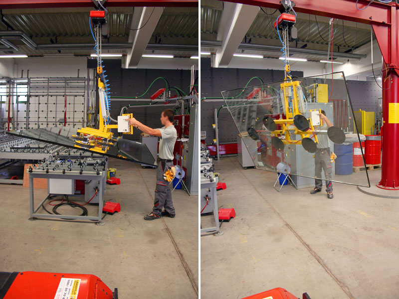 Vacuum lifter 7025-MS4/E used in insulating glass production